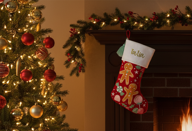 Personalized Gingerbread stocking by Stephen Joseph