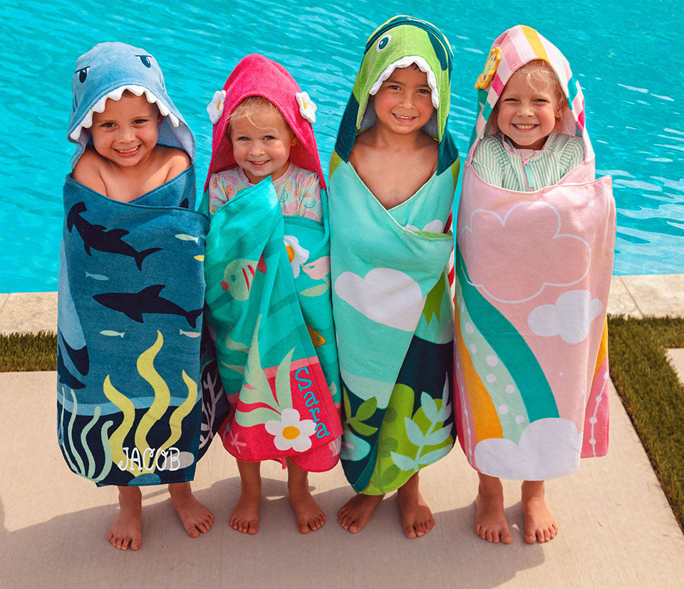 Butterfly hooded towel embroidered detail showing custom name personalization