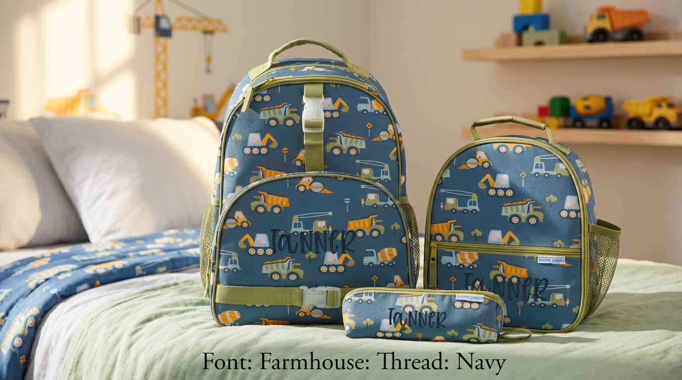 Personalized Stephen Joseph Construction Backpack, Lunchbox & Pencil Pouch Set