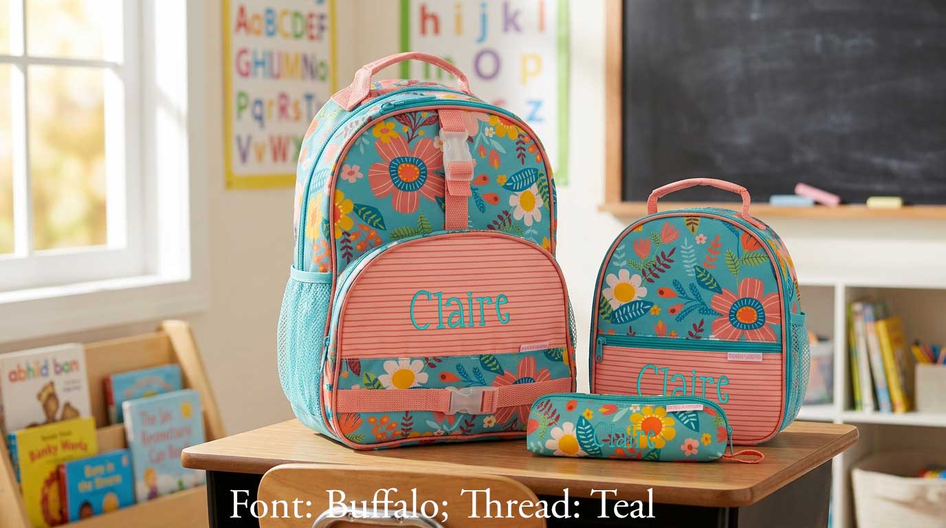 Personalized Stephen Joseph Turquoise Floral Backpack, Lunchbox & Pencil Pouch Set