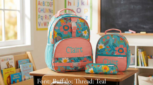 Personalized Stephen Joseph Turquoise Floral Backpack, Lunchbox & Pencil Pouch Set