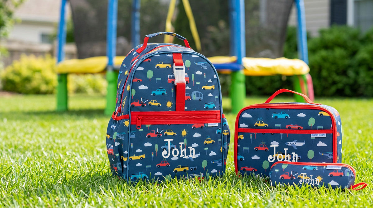 Personalized Stephen Joseph Cars & Trucks Backpack, Lunchbox & Pencil Pouch Set