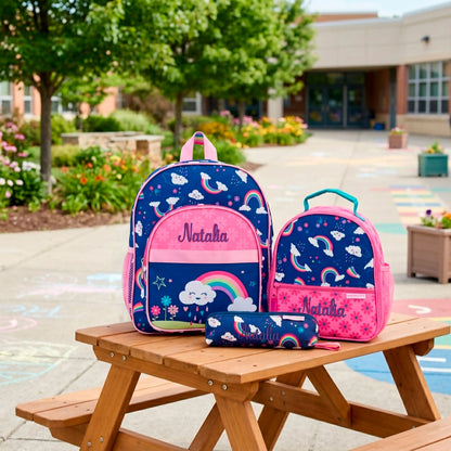 Personalized Stephen Joseph Rainbow All Over Print Backpack, Lunchbox & Pencil Pouch Set