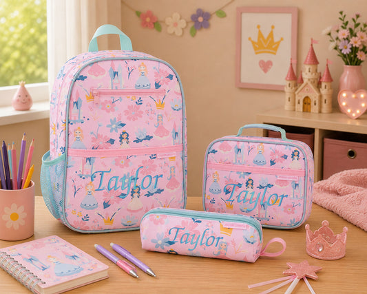 Personalized Stephen Joseph Princess Backpack, Lunchbox & Pencil Pouch Set