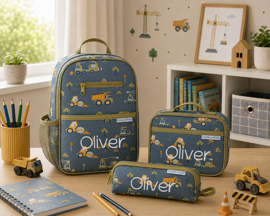 Personalized Stephen Joseph Construction Backpack, Lunchbox & Pencil Pouch Set