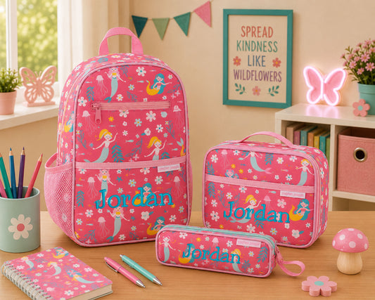 Personalized Stephen Joseph Mermaid Backpack, Lunchbox & Pencil Pouch Set