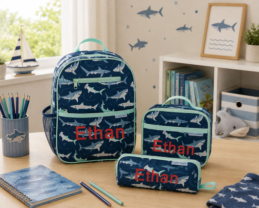 Personalized Stephen Joseph Shark Backpack, Lunchbox & Pencil Pouch Set