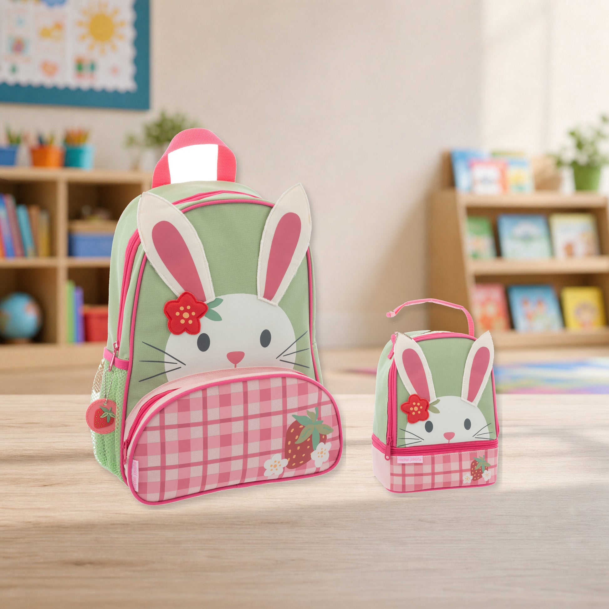 Stephen Joseph Character Lunch Pal Lunch Box, Bunny matching SJ102015 backpack and lunchbox kit lifestyle image