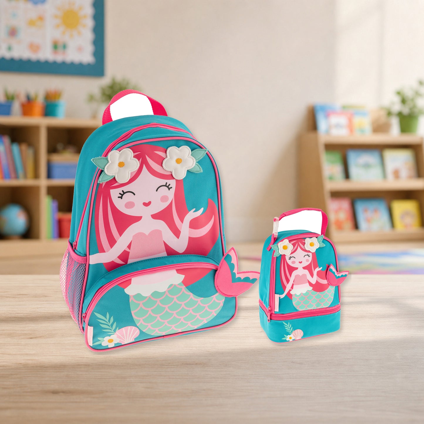 Stephen Joseph Character Lunch Pal Lunch Box, Flower Mermaid matching SJ102028A backpack and lunchbox kit lifestyle image