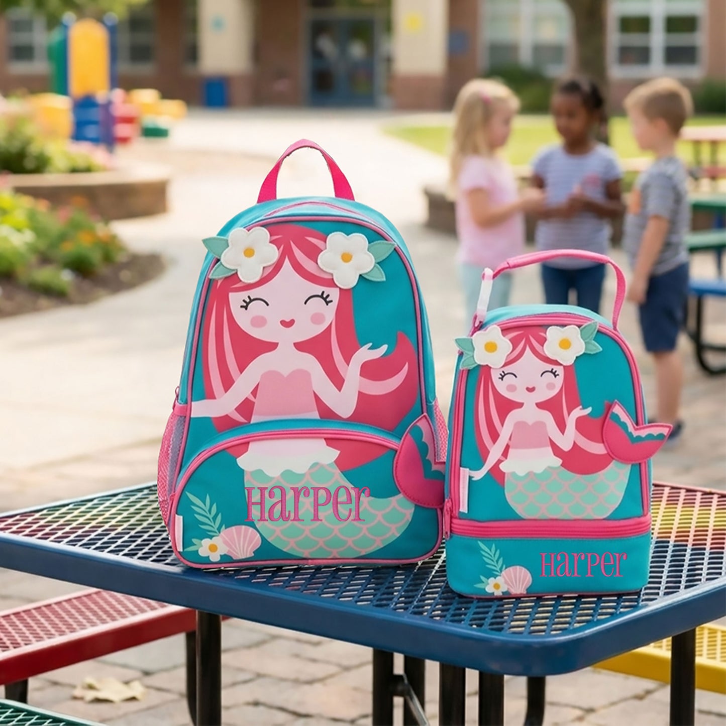 Personalized Flower Mermaid Backpack Set, Stephen Joseph | NautiTown