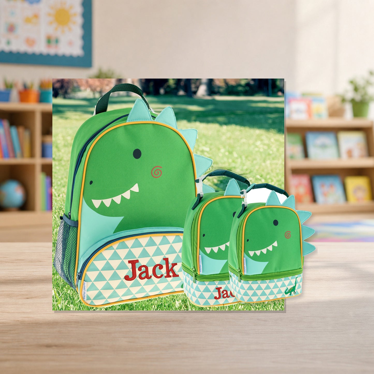 Stephen Joseph Character Lunch Pal Lunch Box, Dinosaur matching SJ102059C backpack and lunchbox kit lifestyle image