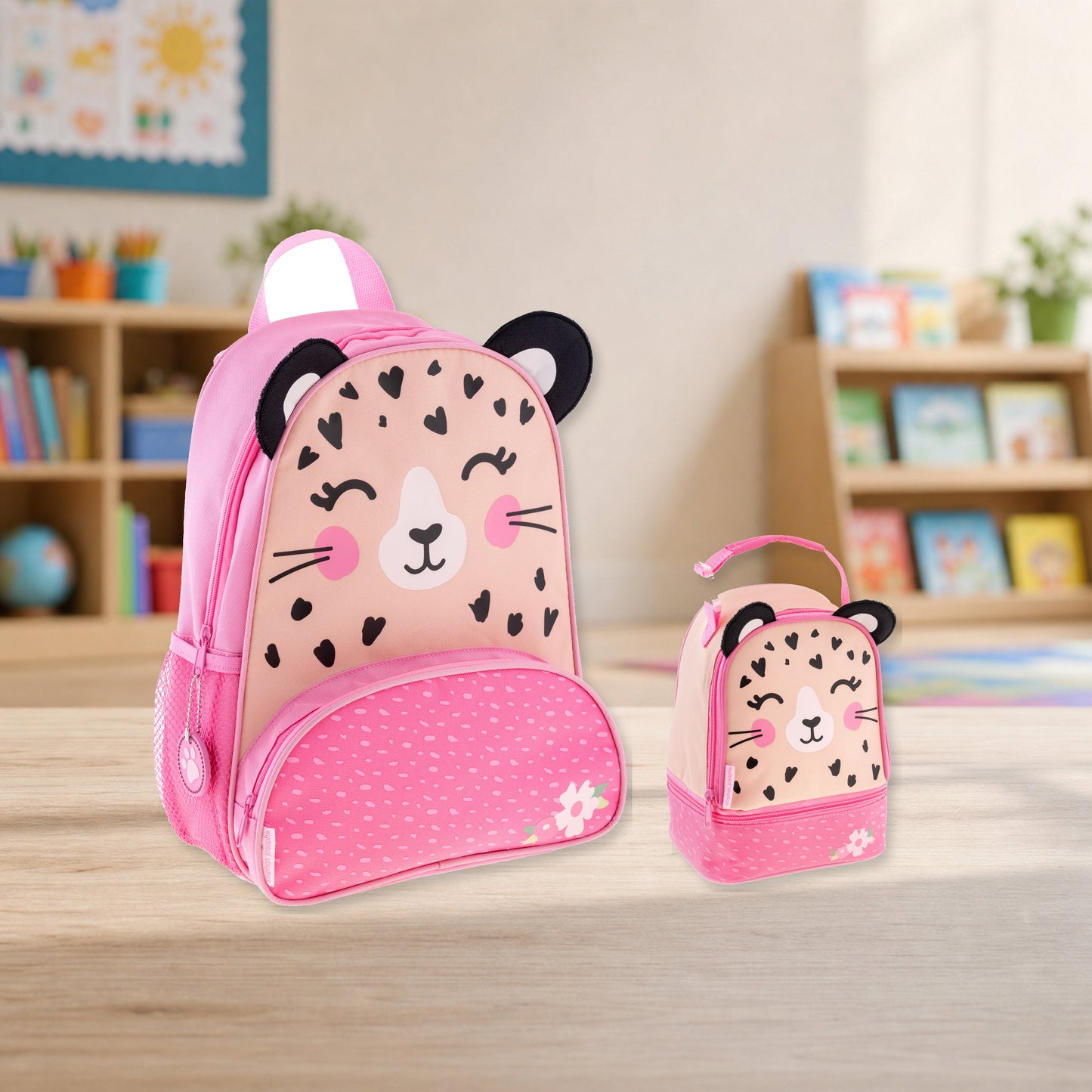 Stephen Joseph Character Lunch Pal Lunch Box, Leopard matching SJ102077A backpack and lunchbox kit lifestyle image