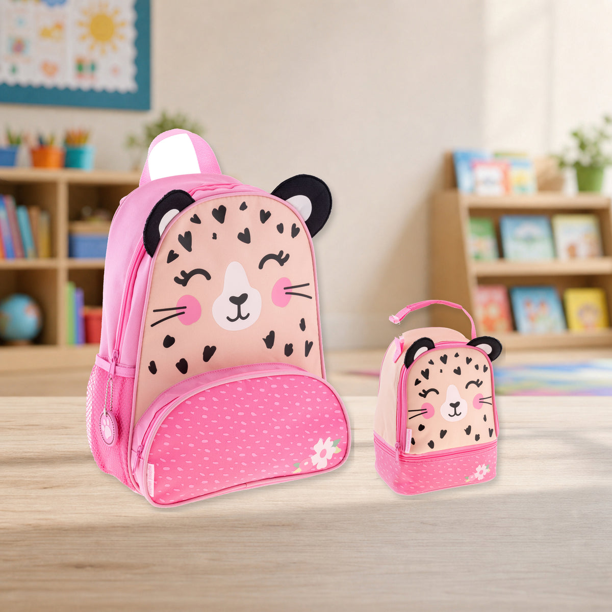 Stephen Joseph Sidekick Backpack, Leopard matching SJ102077A backpack and lunchbox kit lifestyle image