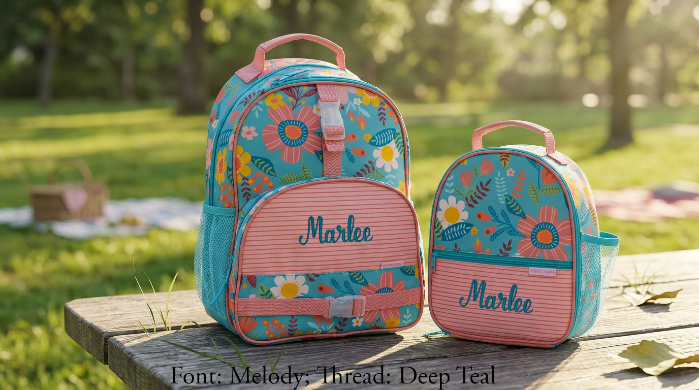 Personalized Stephen Joseph Turquoise Floral Backpack & Lunchbox Set