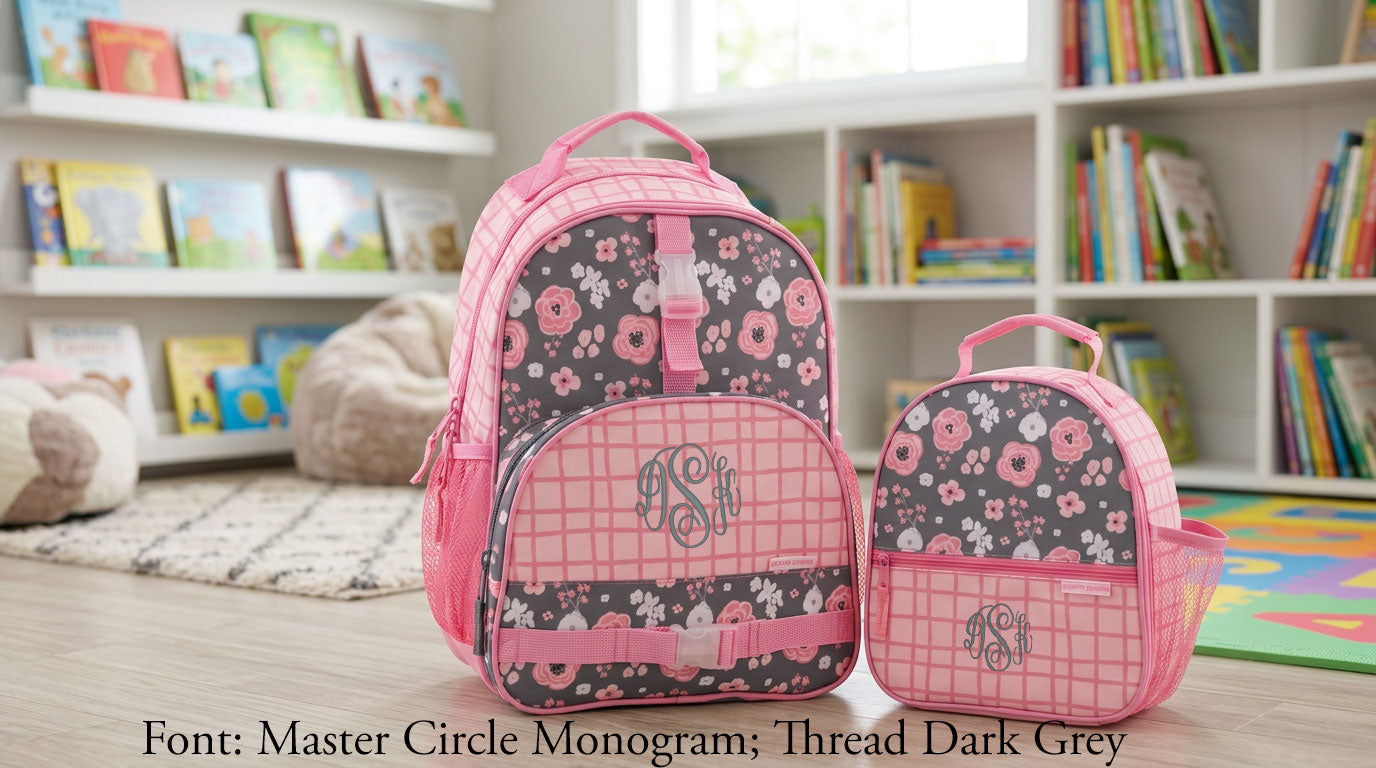 Personalized Stephen Joseph Charcoal Flower Backpack & Lunchbox Set