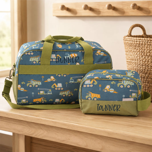 Personalized Stephen Joseph Construction Duffle Bag & Toiletry Bag Set