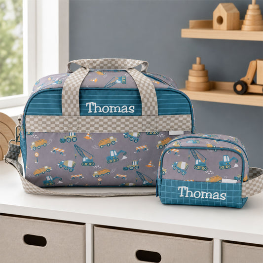 Personalized Stephen Joseph Construction Duffle Bag & Toiletry Bag Set