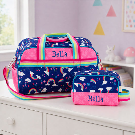 Personalized Stephen Joseph Rainbow Duffle Bag & Toiletry Bag Set