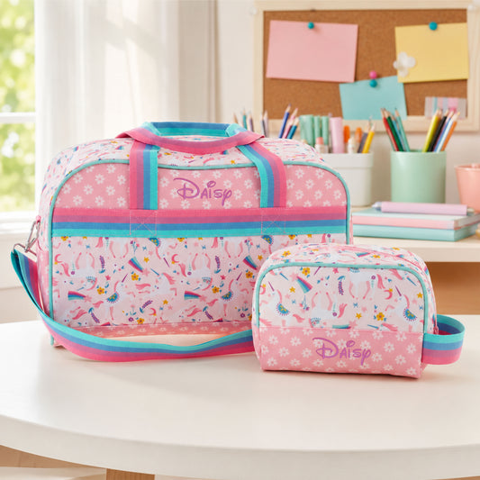 Personalized Stephen Joseph Unicorn Duffle Bag & Toiletry Bag Set