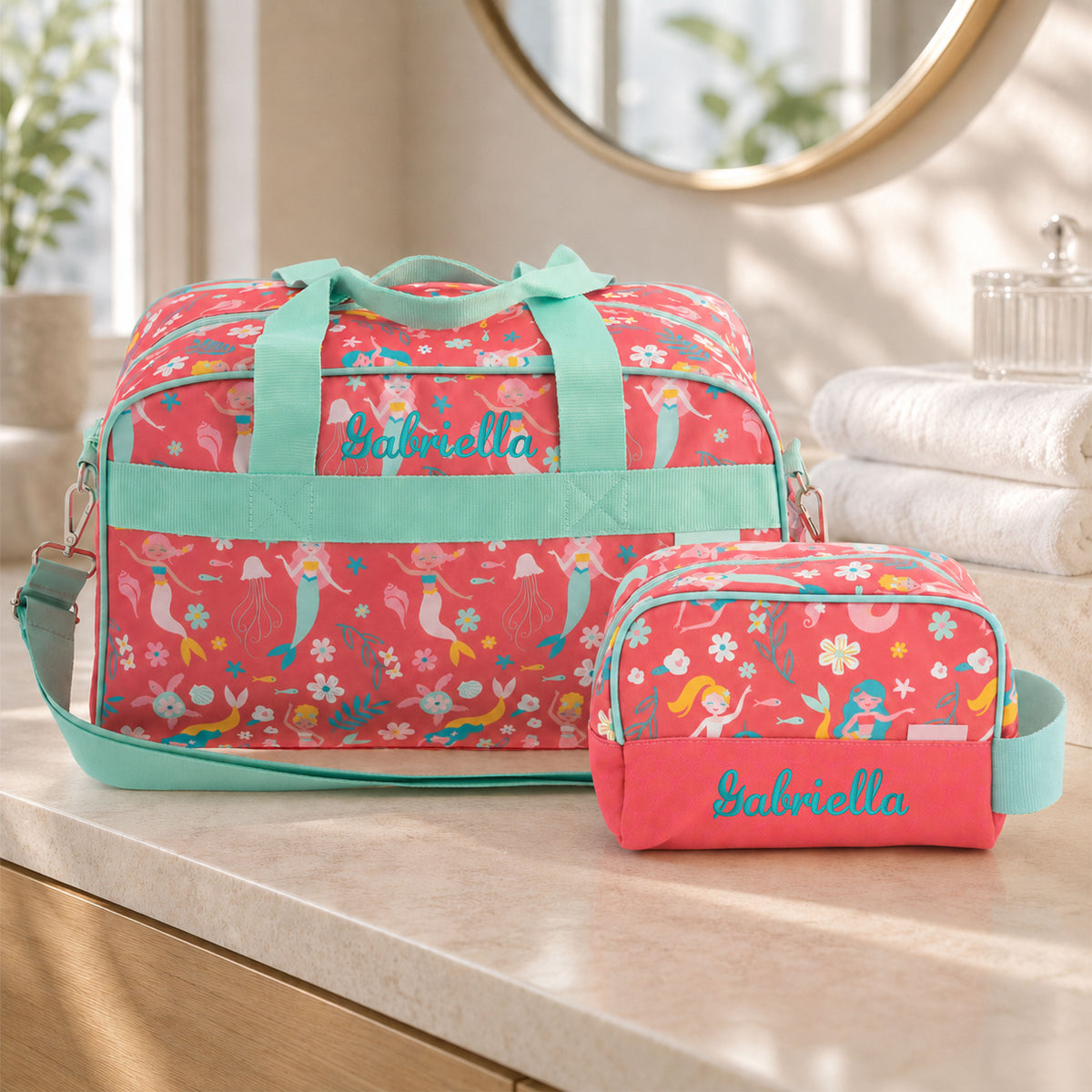 Personalized Stephen Joseph Mermaid Duffle Bag & Toiletry Bag Set