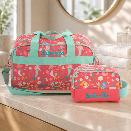 Personalized Stephen Joseph Mermaid Duffle Bag & Toiletry Bag Set