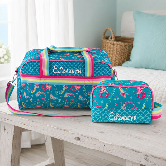 Personalized Stephen Joseph Mermaid Duffle Bag & Toiletry Bag Set