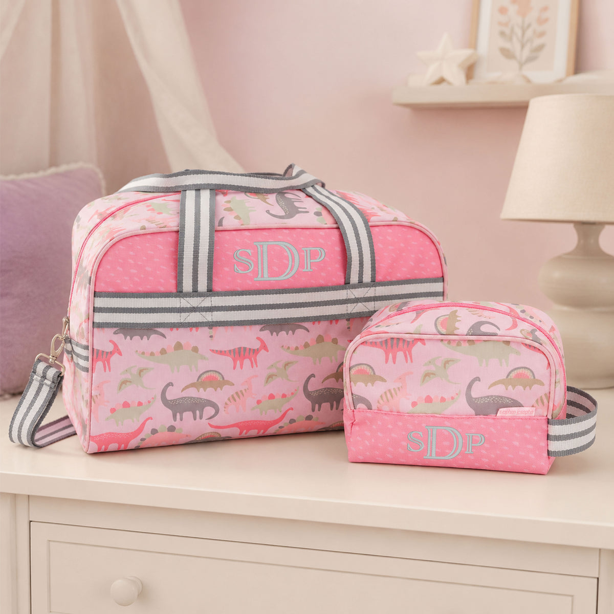 Personalized Stephen Joseph Dino Duffle Bag & Toiletry Bag Set