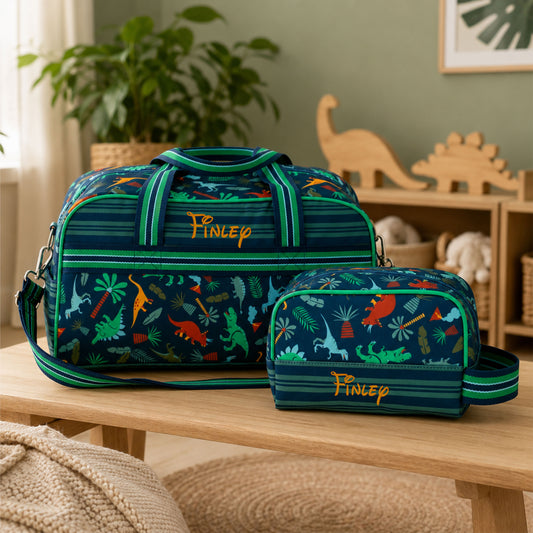 Personalized Stephen Joseph Dino Duffle Bag & Toiletry Bag Set