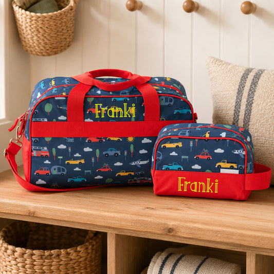 Personalized Stephen Joseph Transportation Duffle Bag & Toiletry Bag Set