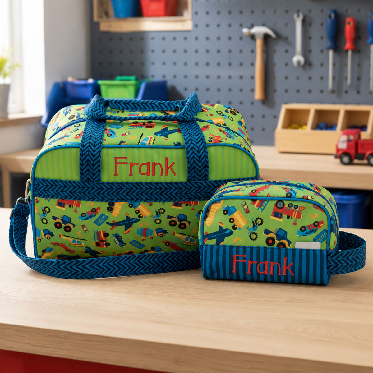Personalized Stephen Joseph Transportation Duffle Bag & Toiletry Bag Set