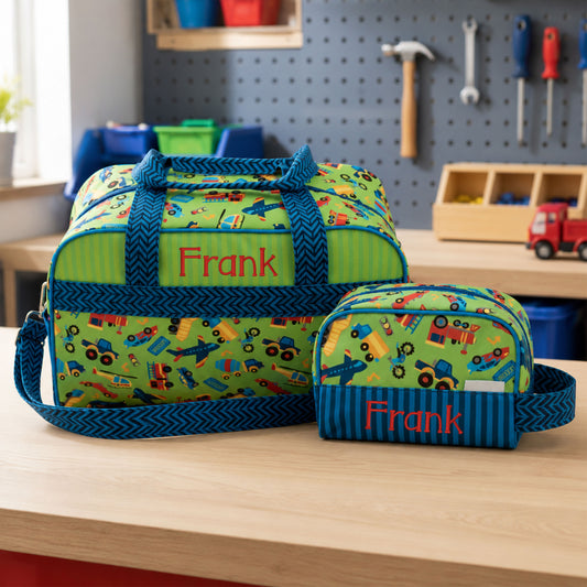 Personalized Stephen Joseph Transportation Duffle Bag & Toiletry Bag Set