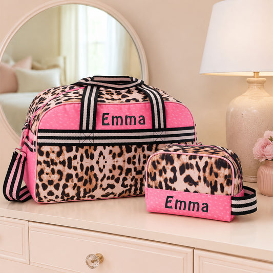Personalized Stephen Joseph Leopard Duffle Bag & Toiletry Bag Set