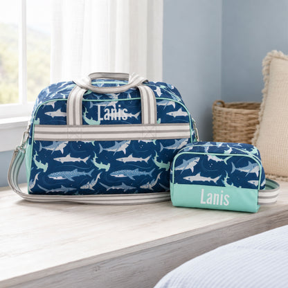 Personalized Stephen Joseph Shark Duffle Bag & Toiletry Bag Set