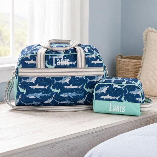 Personalized Stephen Joseph Shark Duffle Bag & Toiletry Bag Set