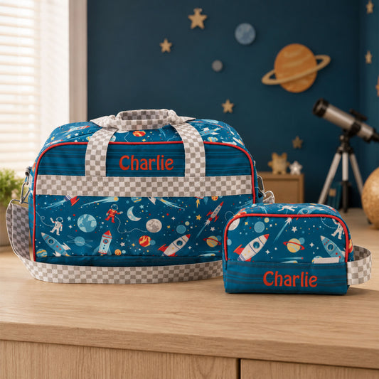 Personalized Stephen Joseph Space Duffle Bag & Toiletry Bag Set