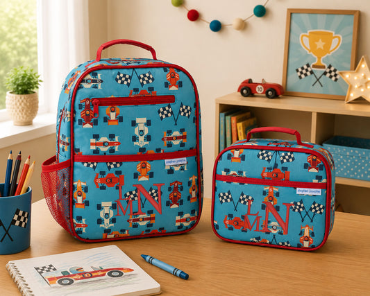 Personalized Stephen Joseph Racecar Backpack & Lunchbox Set