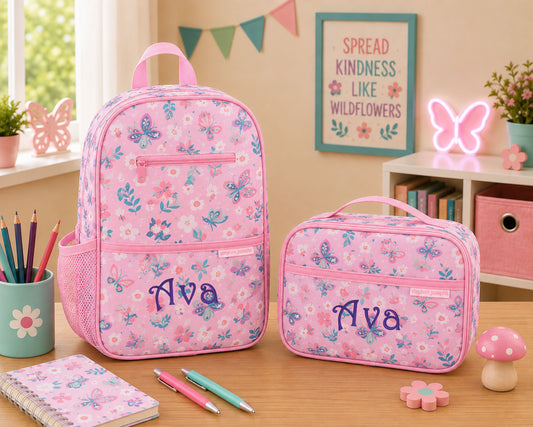 Personalized Stephen Joseph Lilac Butterfly Backpack & Lunchbox Set