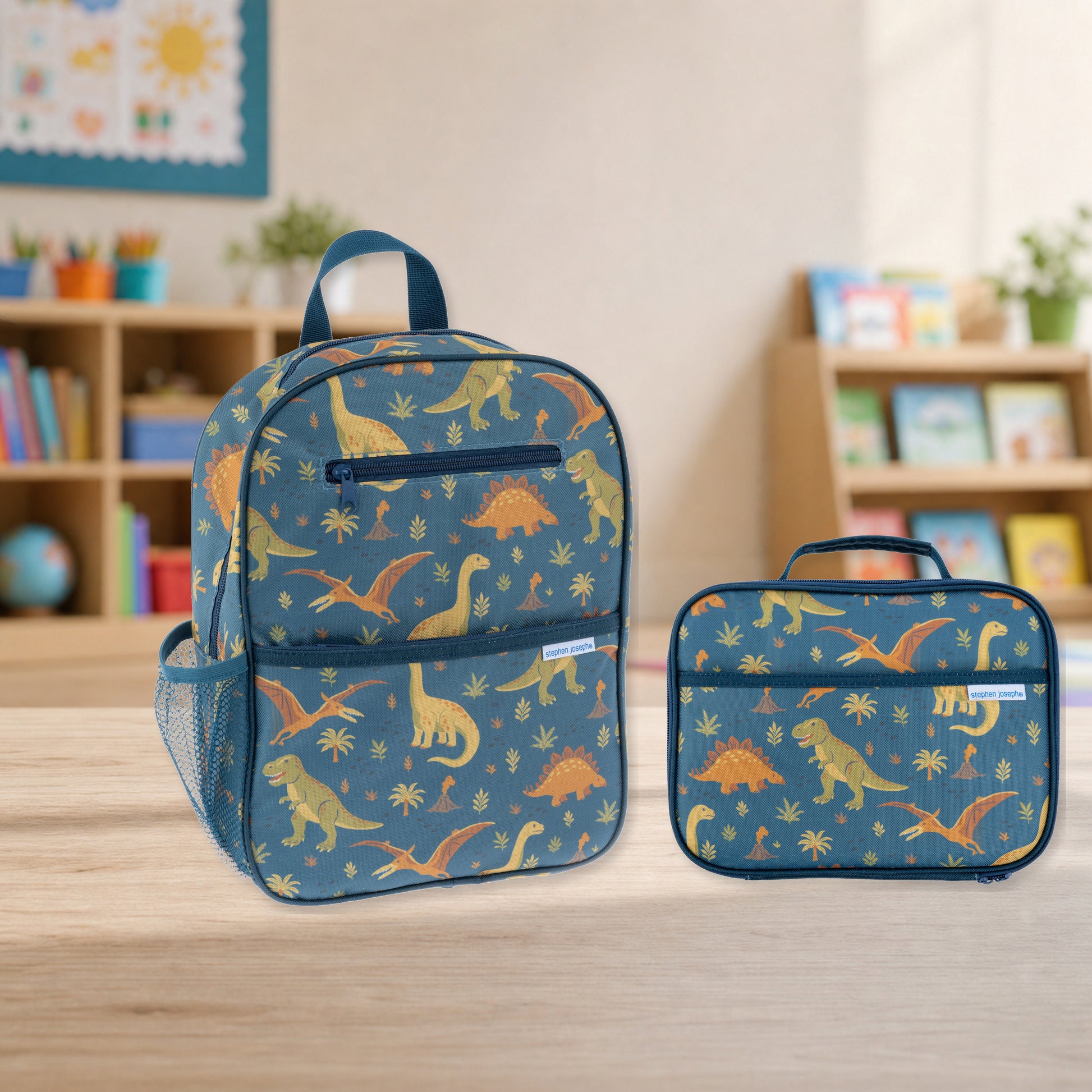 Personalized Navy Dinosaur Junior Backpack Set, Stephen Joseph | NautiTown