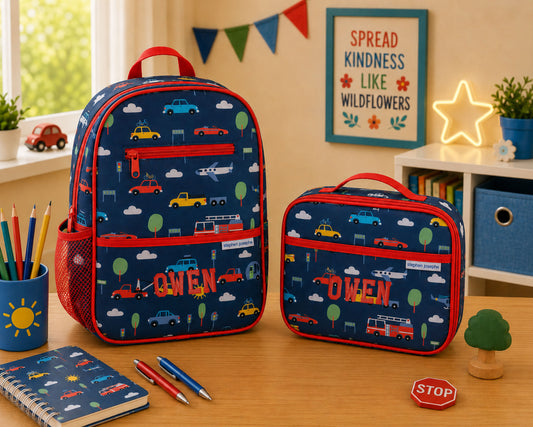 Personalized Stephen Joseph Transportation Junior Backpack & Lunchbox Set