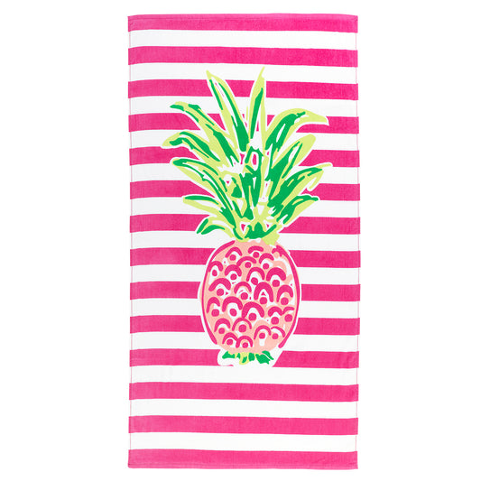 Cotton Velour Beach Towel with Pineapple Stripe