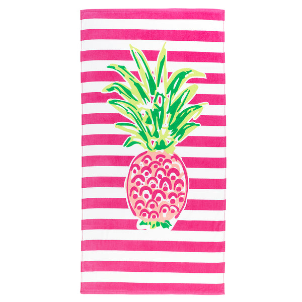 Cotton Velour Beach Towel with Pineapple Stripe