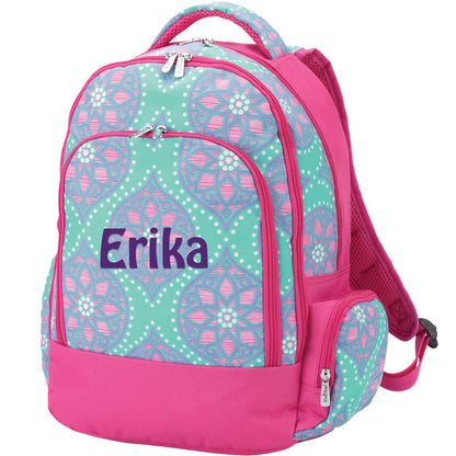 Marlee patterned backpack embroidered with Erika