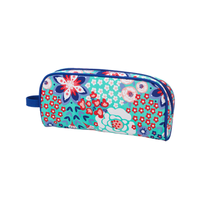 Blue Garden Party floral pencil case with dark zipper