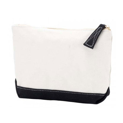 Cream accessory pouch with black base and zipper pull