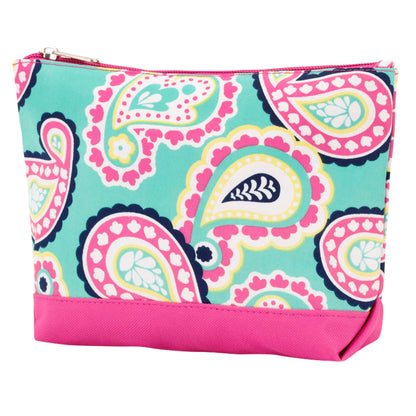 Mint and pink paisley accessory pouch with pink base