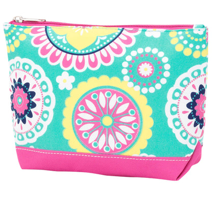Colorful floral medallion-print accessory pouch with pink base