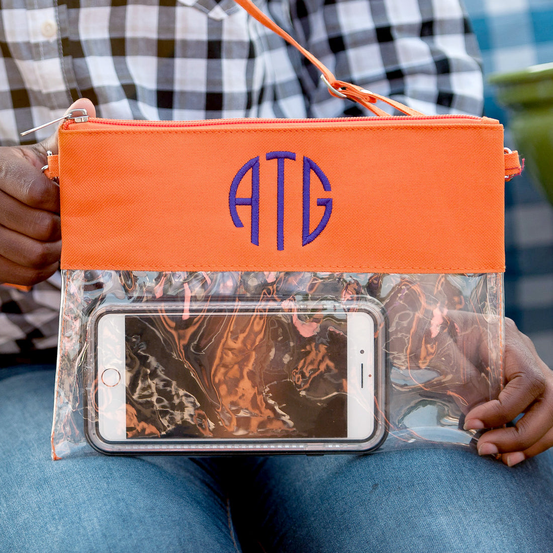 Personalized Clear Stadium Approved Crossbody Purse, Clutch, Wristlet, Concert In Orange