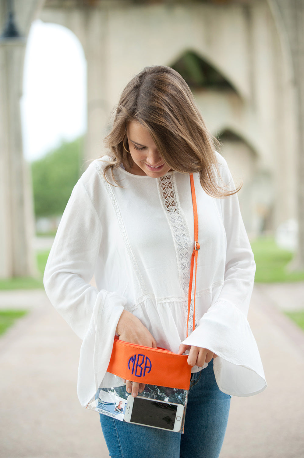 Personalized Clear Stadium Approved Crossbody Purse, Clutch, Wristlet, Concert In Orange