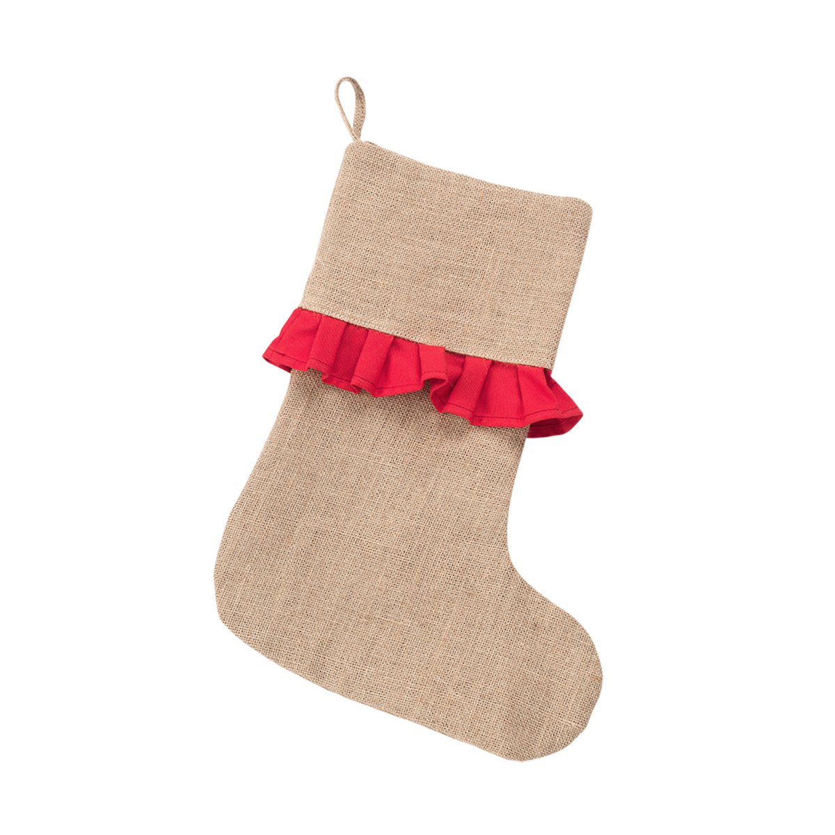 Solid Burlap with Red Ruffle Christmas Stockings