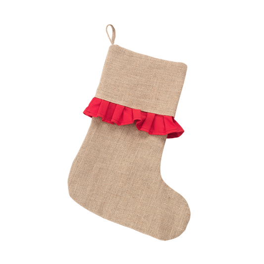 Solid Burlap with Red Ruffle Christmas Stockings